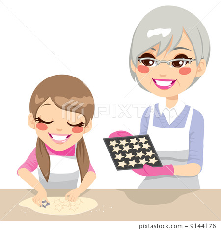 Girl and Grandmother Making Cookies 9144176