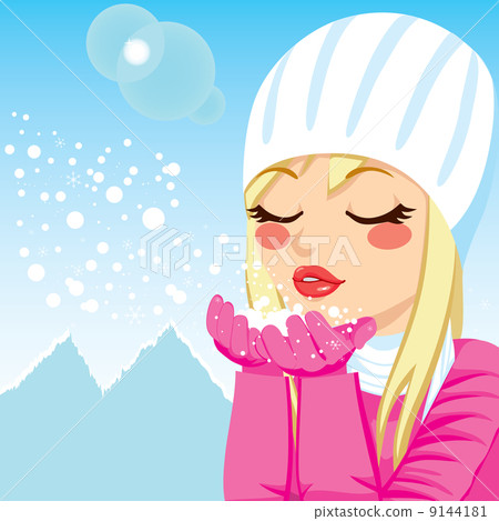 Girl Blowing Snow On Mountains 9144181