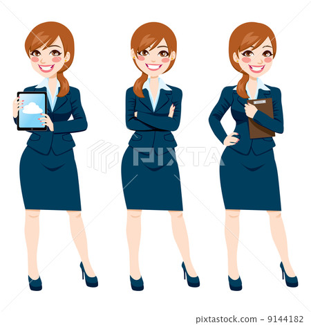 Brunette Businesswoman Full Body Poses 9144182