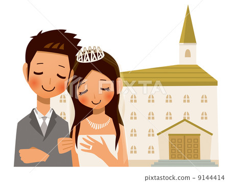 婚禮大廳和新娘和新郎 9144414