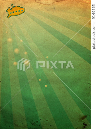 yellow submarine underwater on old paper 9149365