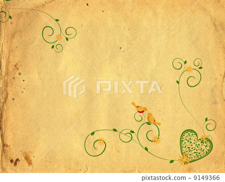 birds on grass dawing on old paper 9149366