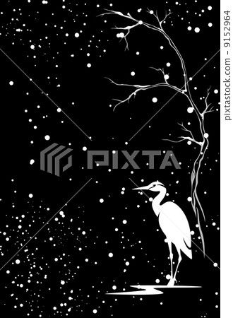 winter vector background with white heron bird under snowfall against black 9152964