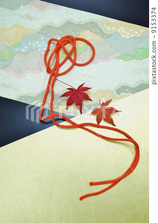 秋季內容·2片紅色編織和紅楓鳥瞰·3種日本紙，黑色，金色，yuzen圖案背面垂直位置 9153374