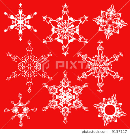 vector snowflakes set - decorative design winter collection - white over red 9157117