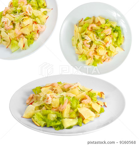 apple shrimp salad set isolated on white background clipping pat 9160568