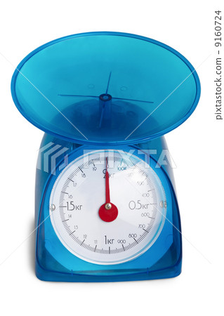 blue kitchen scale to red arrow isolated 9160724