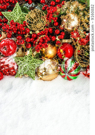 Colorful christmas decorations in red, gold, green 9160882