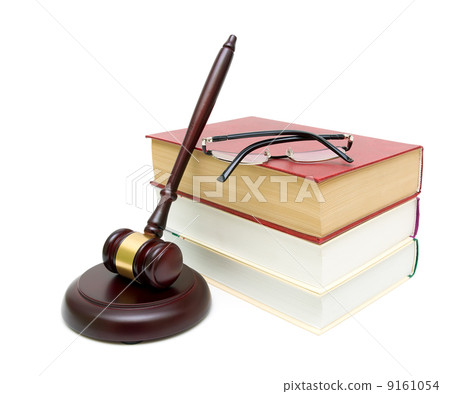 gavel, a stack of books and glasses on white background gavel, a stack of books and glasses on white background 9161054