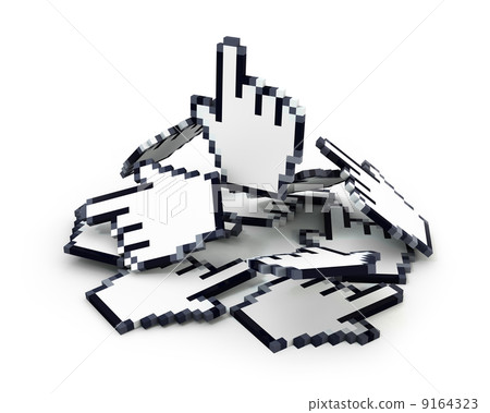 Hand cursor flies from heap of cursors 9164323