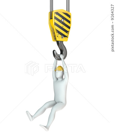 Worker hangs on crane hook Worker hangs on crane hook 9164327