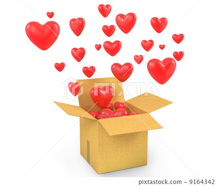 Carton box with a lot of flying out hearts - Stock Illustration ...
