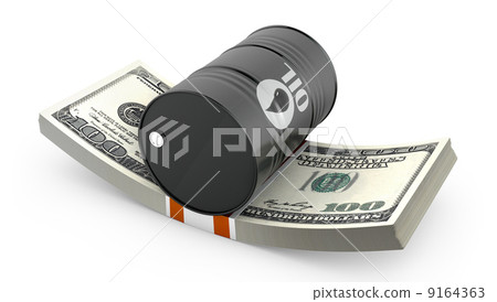 Barrel of oil on a pack of dollars 9164363