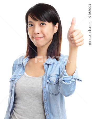 Asian woman with thumb up hand 9168003