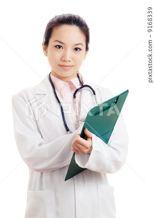 Asian female doctor with writing pad 9168339