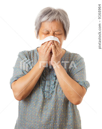 Sneezing asian elderly woman Sneezing asian elderly woman 9168964