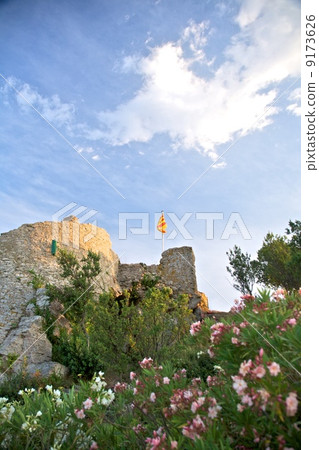 flag on Begur castle ruins flag on Begur castle ruins 9173626