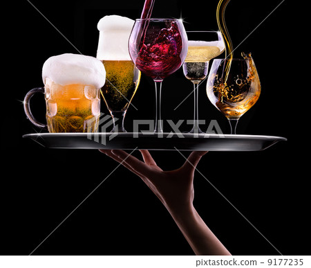 set with different drinks on black background 9177235