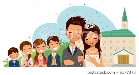 婚禮大廳和新娘和新郎和祝福朋友 婚禮大廳和新娘和新郎和祝福朋友 9177373