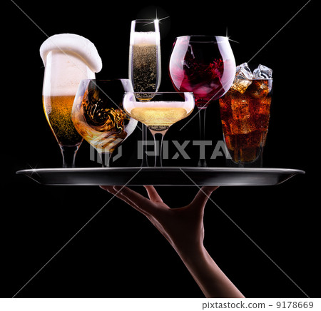 set with different drinks on black background 9178669