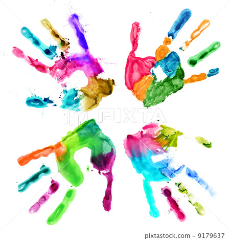 Handprints in different colors on a white Handprints in different colors on a white 9179637