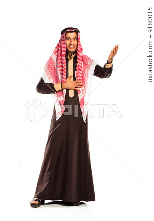 Young smiling arab invites. Isolated on white Young smiling arab invites. Isolated on white 9180015