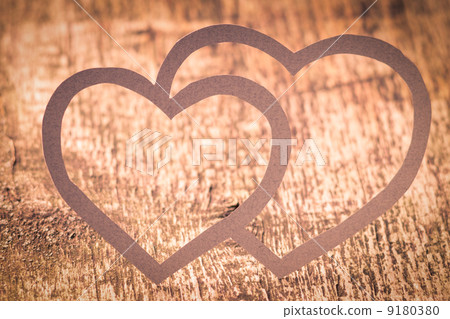 Twin Paper Heart on Wood . Valentines day card Twin Paper Heart on Wood . Valentines day card 9180380