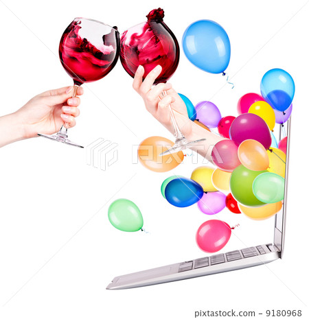 hand with wine and laptop hand with wine and laptop 9180968