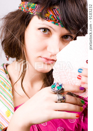 soothsayer with scrying cards 9183232