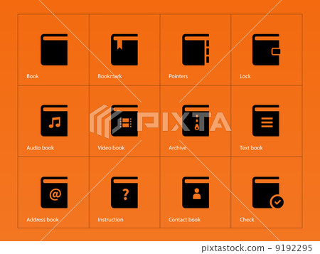 Book icons on orange background. 9192295