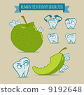 Set of human teeth funny characters with apple 9192648