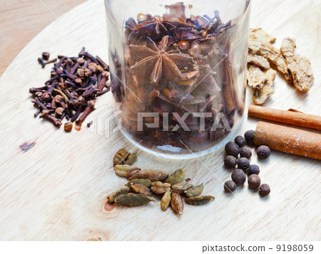glass bottle with set of spices glass bottle with set of spices 9198059