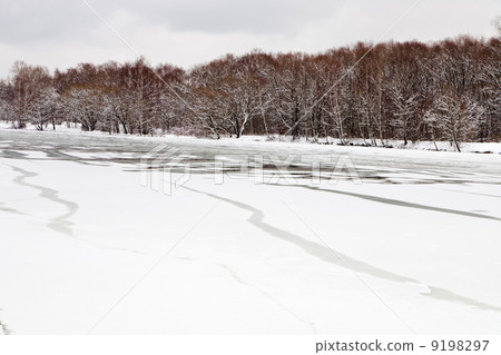 unfrozen patch of water in icebound river 9198297