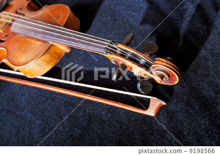 violin pegbox and bow on black velvet background violin pegbox and bow on black velvet background 9198566