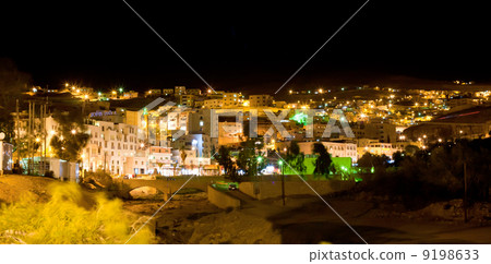 night view of town Wadi Musa, the closest town to the Petra, Jordan 9198633