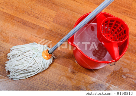 cleaning of wet floors by mop 9198813