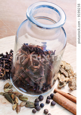 old bottle with various spices 9199238