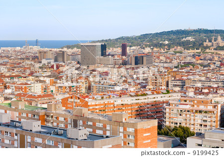view on Barcelona and hill Montjuic 9199425