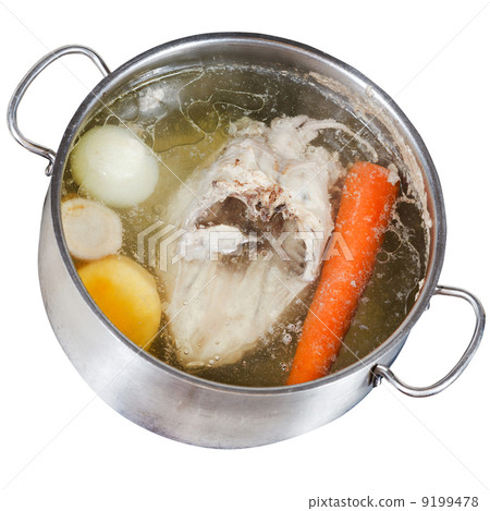 boiling of chicken soup isolated on white 9199478