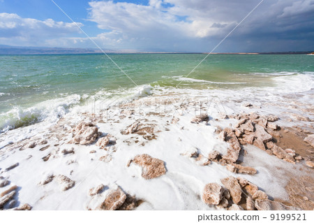 crystalline salt on beach of Dead Sea 9199521