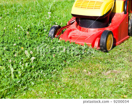 lawn mower mows green lawn 9200034