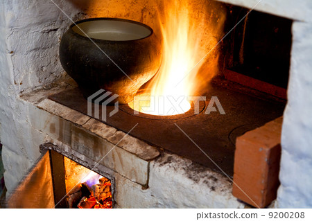 russian stove and old cast-iron pot 9200208