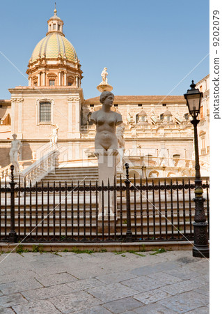 Piazza Pretoria and statues of fountain Pretoria in Palermo 9202079
