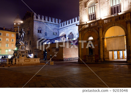 Fountain of Neptune in Bologna at night 9203046