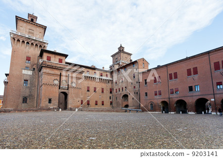 view of cobblestone Piazza Castello in Ferrara view of cobblestone Piazza Castello in Ferrara 9203141