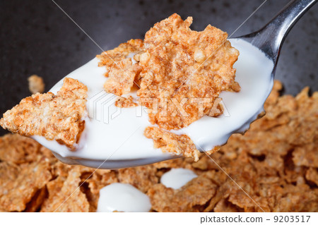 spoon with yogurt and cereal 9203517