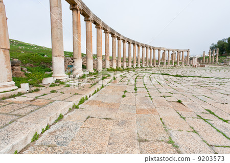 colonnade on the roman oval forum in antique town Jerash colonnade on the roman oval forum in antique town Jerash 9203573