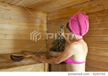 girl is steamed in sauna 9205702