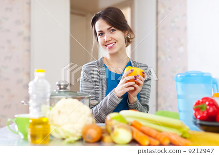 Happy beautiful woman with vegetables Happy beautiful woman with vegetables 9212947