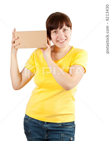 young woman holding cardboard box young woman holding cardboard box 9213430